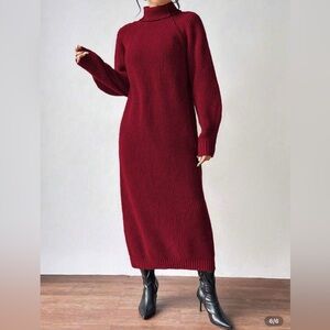 SHEIN Deep Red Long Sleeve Dress
